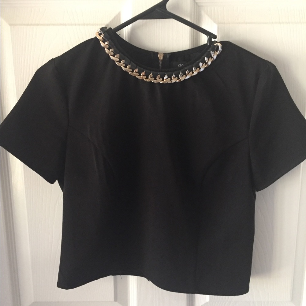 Do + Be Crop Top Shirt w/faux leather &chain neck